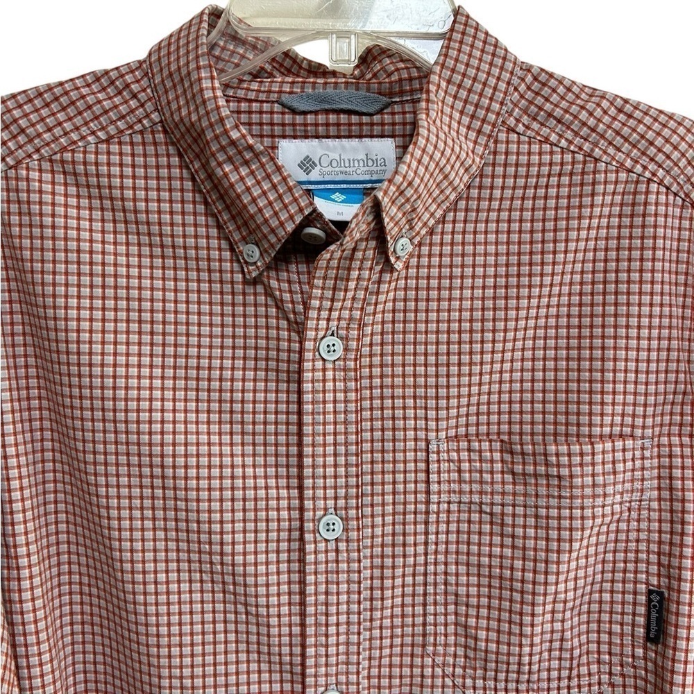 Columbia Mens Button Down Shirt size medium Red Gray Check Long Sleeve - Picture 2 of 5